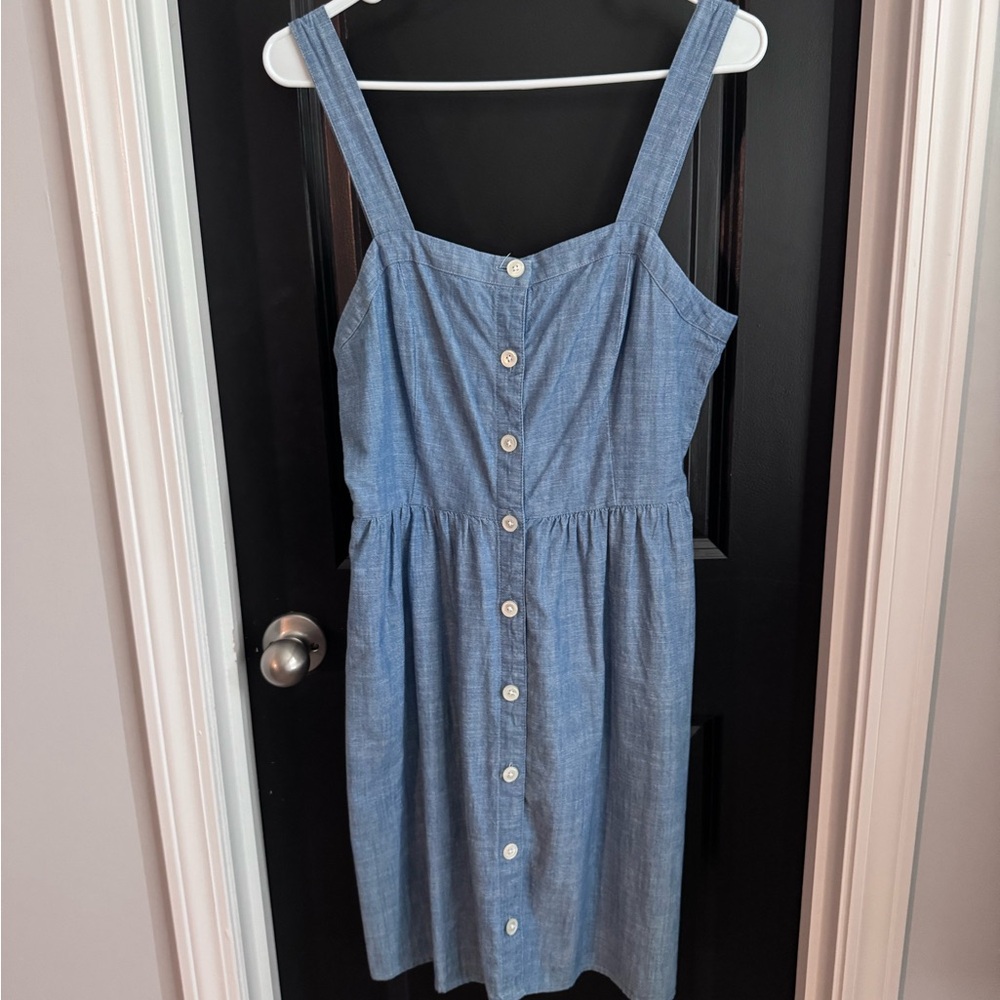 J. Crew Chambray Button-Front Midi Dress in Light Blue